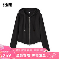 森马（Semir）外套女短款纯色正肩2024夏季紧身连帽夹克百搭 黑色90001 175/96A/XXL