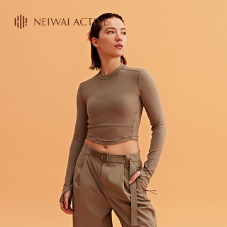 NEIWAI ACTIVE慕斯短款长袖T恤舒适贴身户外运动上衣女日常简约 月灰色 L