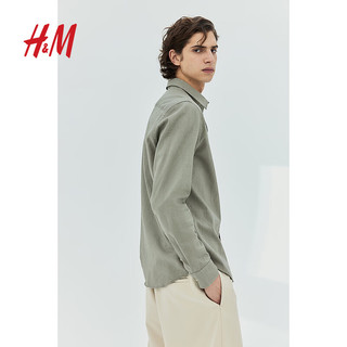 H&M2024春季男装CleanFit长袖翻领简约亚麻混纺衬衫1213473 海军蓝 175/100A M