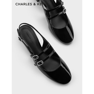 CHARLES&KEITH24春季漆皮玛丽珍粗跟包头凉鞋子女鞋女士CK1-60920370-1 Black Box黑色 42