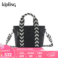 kipling 凯普林 女款轻便帆布包2024春季单肩包斜挎包托特包MINTA 黑色人字纹拼接