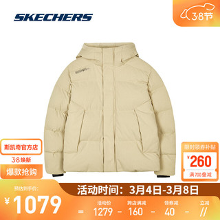 斯凯奇（Skechers）冬季男子针织防风防寒短款羽绒服轻便保暖外套 L423M148 卡其色/02ZF L