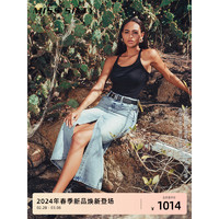 MISS SIXTY2024春季牛仔半裙女前开衩性感辣妹风长款美式复古 浅蓝 S