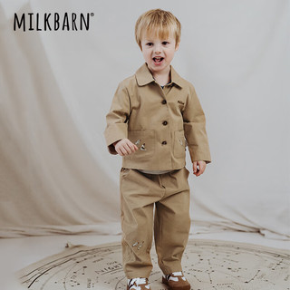 Milkbarn2024儿童休闲外套婴儿宝宝春秋款风衣男女童纯棉童装套装 沙茶色（外套） 80cm