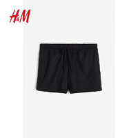 H&M 女装休闲裤抽绳短裤1225358 黑色 160/72A