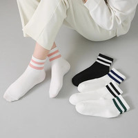 欧蓝薇雅女士中筒袜黑色白色运动袜秋冬款少女防臭吸汗不掉跟休闲袜子 5双各色1双 均码