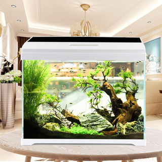 森森 鱼缸水族箱小型玻璃鱼缸生态桌面中型金鱼缸LED造景生态水族箱 AT600B超白鱼缸+两套ZJ-18假山景