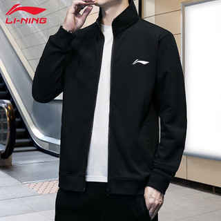 李宁（LI-NING）外套男连帽卫衣春秋季衣服运动服跑步服休闲宽松夹克训练服 标准黑 3XL