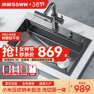 SSWW 浪鲸 TK12 厨房水槽大单槽 E-8046 配飞雨+净水龙头+皂液器