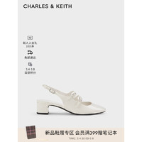 CHARLES&KEITH24春季漆皮玛丽珍粗跟包头凉鞋子女鞋女士CK1-60920370-1 粉白色Chalk 35