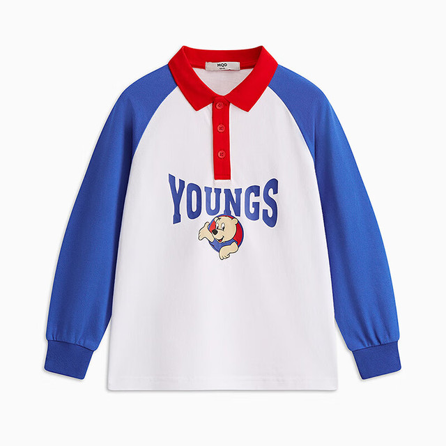 马骑顿 男小童POLO衫新款22夏撞色卡通印花儿童翻领上衣时尚潮酷 宝蓝 120cm