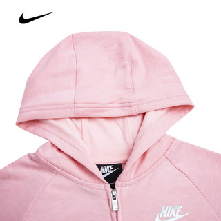 Nike 耐克童装女童开衫连帽卫衣春秋儿童休闲上衣外套 冰晶粉 110/56(5)