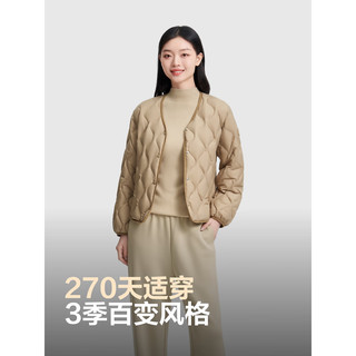 波司登（BOSIDENG）2024秋季女短款基础轻暖纯色轻盈保暖棒球领羽绒服B40131012 金棕色7564 195/112A