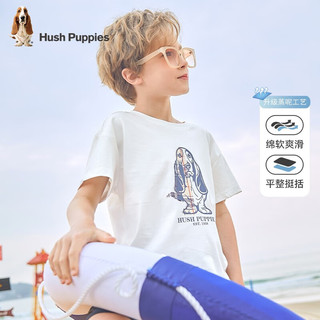 暇步士（Hush Puppies）童装儿童夏季短袖男童夏季男大童时尚印花舒适T恤 暖卡其 140cm