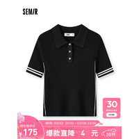 Semir森马针织衫女紧身撞色休闲2024夏季polo领上衣时尚 黑白色调00391 175/96A/XXL