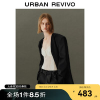 UR2024春季女装高街设计感拼接双排扣西装外套 正黑 M