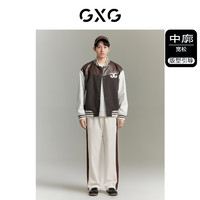 GXG男装 拼接皮料胸前毛巾绣时尚棒球服夹克外套 秋季