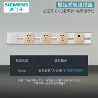 SIEMENS 西门子 轨道插座  4000W壁挂式明装 电力轨道滑轨插座家用排插套装 50cm银轨道+金五孔*3+usb