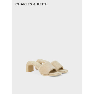 CHARLES&KEITH24春季绒布露趾外穿一字高跟凉拖CK1-60920366 Beige米色 36