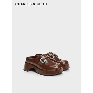 CHARLES&KEITH24春季甜酷穆勒拖包头厚底拖鞋女CK1-70580219 Dark Brown深棕色 40