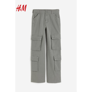 H&M女装裤子2024春季女士户外风斜纹布高腰工装裤1203810 卡其绿 170/88A