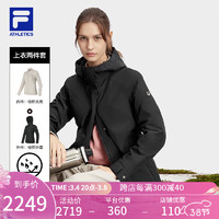 FILA 斐乐女士上衣两件套2024春户外运动中长款连帽外套 深黑-BK 175/92A/XL