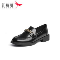 红蜻蜓乐福鞋女2024春季黑色舒适金属扣浅口简约单鞋WFB12031