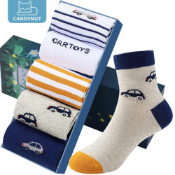 英国儿童袜子男童男孩春秋棉袜休闲运动中大童中筒5双短袜 条纹汽车