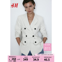 H&M2024春季女装商务休闲风外穿双排扣设计感休闲西装1215794 奶油色 160/84A