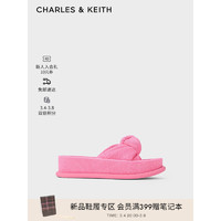 CHARLES&KEITH24春绒布扭结一字带厚底外穿拖鞋CK1-70381039 粉红色Pink 39