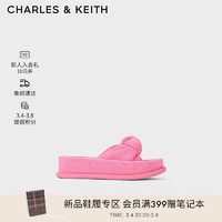 CHARLES&KEITH24春绒布扭结一字带厚底外穿拖鞋CK1-70381039 粉红色Pink 37