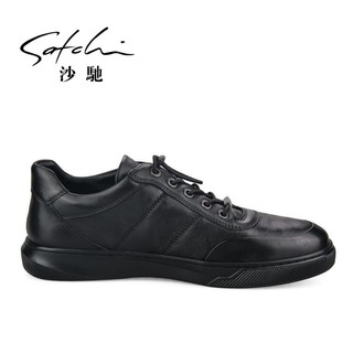 SATCHI 沙驰 男鞋羊皮皮鞋英伦商务休闲鞋男士舒适系带透气真皮板鞋