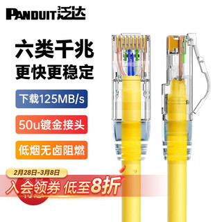 PANDUIT 泛达六类粗网线CAT6类千兆成品跳线办公家用POE监控宽带网络带水晶头10米20米 黄色低烟无卤 2米