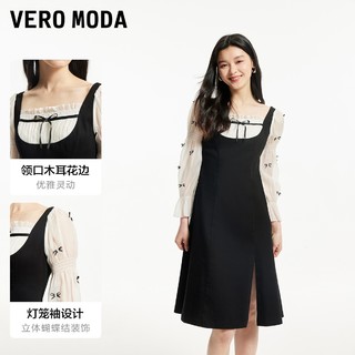 Vero Moda连衣裙2024春夏甜美气质女人七分袖雪纺拼接假两件