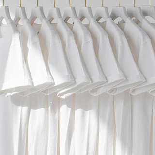 言炼 纯白色300g重磅纯棉短袖t恤男款2024新款夏季圆领宽松情侣打底衫