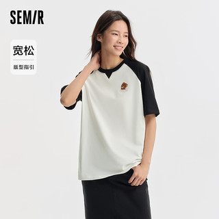 森马（Semir）罗小黑短袖T恤女中长款宽松插肩袖2024纯棉印花夏装小众 黑白色调00391 170/92A/XL