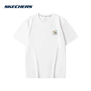 斯凯奇（Skechers）短袖男女同款夏季透气衣服休闲纯色圆领简约t恤衫 FHL221M209-0019 亮白色 M