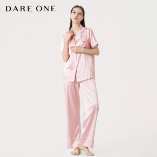 DARE ONE【】真丝睡衣LUCKY桑蚕丝短袖长裤舒适家居服 甜梦粉 M/165