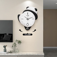 好久不见 熊猫花花果赖砂岩创意时钟客厅时尚挂墙家用钟表摇摆挂钟