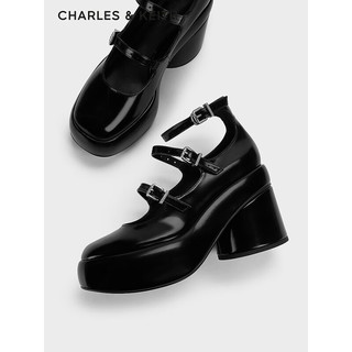 CHARLES&KEITH24春季甜酷细带厚底玛丽珍鞋单鞋CK1-60920365 Black Box黑色 40