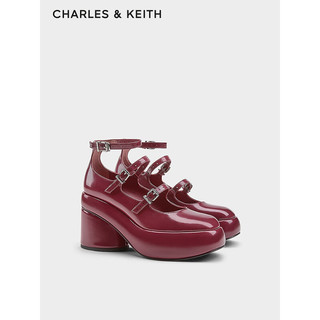 CHARLES&KEITH24春季甜酷细带厚底玛丽珍鞋单鞋CK1-60920365 Burgundy葡萄酒红色 36