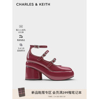 CHARLES&KEITH24春季甜酷细带厚底玛丽珍鞋单鞋CK1-60920365 Burgundy葡萄酒红色 37