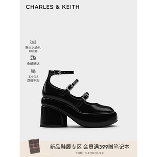 CHARLES&KEITH24春季甜酷细带厚底玛丽珍鞋单鞋CK1-60920365 Black Box黑色 37