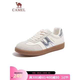 骆驼（CAMEL）2024春季休闲板鞋时尚百搭日常舒适拼色系带运动鞋 L24S577618米/银 39