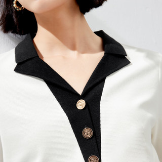 伊芙丽（eifini）伊芙丽设计感撞色精致感金属扣polo领短袖T恤女2024春装 本白色  155/80A/S