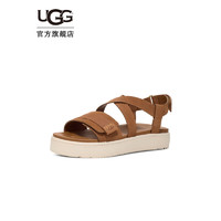 UGG 女士休闲舒适纯色厚底露趾魔术贴凉鞋 1158053 栗色 39