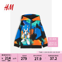 H&M童装男童2024春季保暖休闲潮流连帽印花拉链连帽衫1208276 黑色/刺猬索尼克 120/60