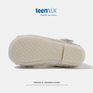 天美意（TEENMIX）天美意女童水晶鞋公主2024春季儿童皮鞋水钻演出单鞋宝宝 米色 单层  32码