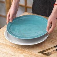 美浓烧（Mino Yaki）有田烧日本陶瓷圆形简约平底单个餐盘日式色釉餐具盘子菜盘 雪域白 11英寸