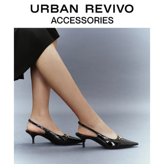 URBAN REVIVO2024春季女士摩登小猫跟尖头空鞋UAWS40046 黑色 36